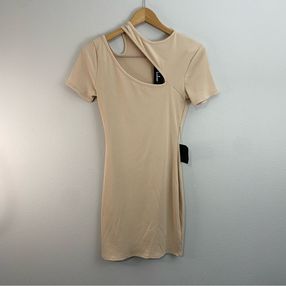 Lulus Tan‎ Cream Cutout Tight Midi Dress NWT Women’s Small